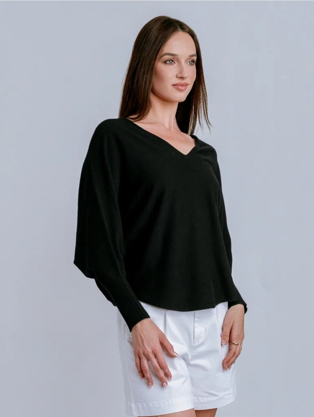 Kerisma Black V-Neck Dolman Sleeve Rounded Hem Women's Sweater Size S/M